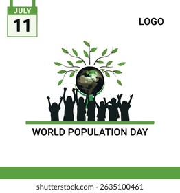 Flat Vector of Multicultural People – Global Unity for Population Day - Hand Holding the Earth with People Icons – World Population Concept