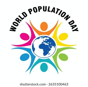 Flat Vector of Multicultural People – Global Unity for Population Day - Hand Holding the Earth with People Icons – World Population Concept