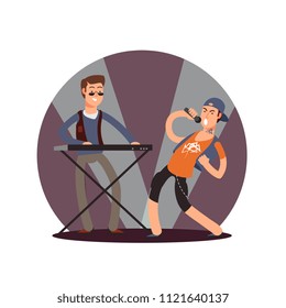 Flat vector musician and singer cartoon characters icon isolated on white illustration