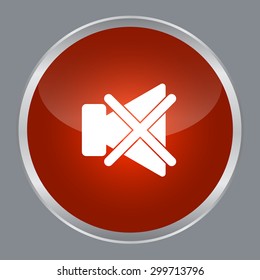 Flat Vector Mute sound icon on red circle button for use.