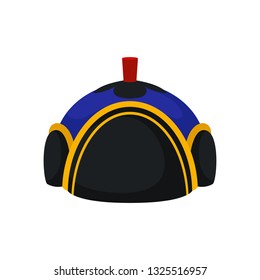 Flat vector of national blue-black Mongolian hat. Traditional headdress for men. Male accessory. Fashion theme