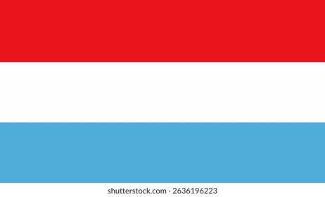 Flat vector of the national flag of Luxembourg with red, white, and light blue horizontal stripes. Official color standard. Ideal for editorial, educational, and design use.