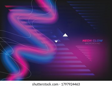 Vector plano. Neon resplandece el fondo del ciberpunk. Composición dinámica de formas. Vector Eps10.