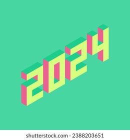 flat vector new year text 2024 illustration with green background	