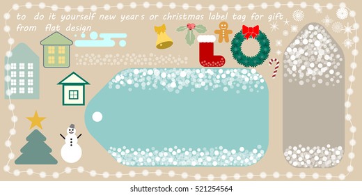 flat vector new year's or christmas printable tag for gift or sale, do it yourself new year's or christmas label tag for gift