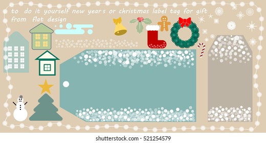 flat vector new year's or christmas printable tag for gift or sale, do it yourself new year's or christmas label tag for gift