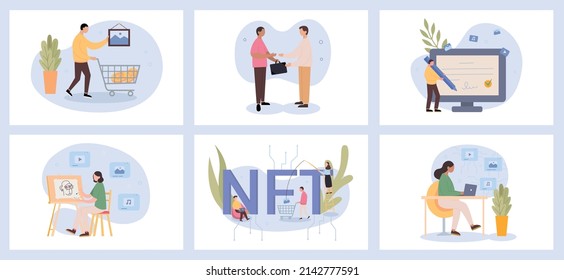 El token no fungible de Vector plano NFT es una unidad única y no intercambiable de datos almacenada en una cadena de bloqueo de libro mayor digital. NFT de arte digital, arte generativo