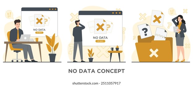 Flat vector no data search error landing concept illustration 