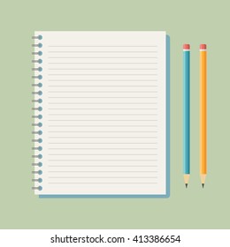 Flat vector notebook with pencils