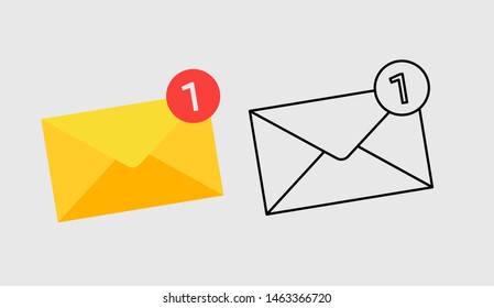 Flat Vector Notification For New Email Inbox Message, Envelope icons on Yellow color,
and outline drawing