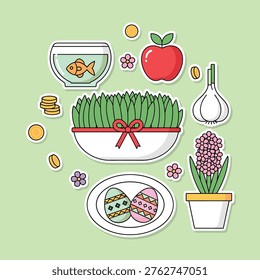 Flat Vector Nowruz Haft-Sin Table Illustration