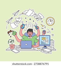 Flat Vector Office Burnout Chaos Illustration