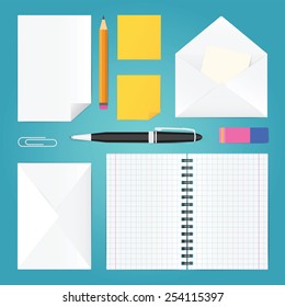 Flat vector office objects with realistic shadows