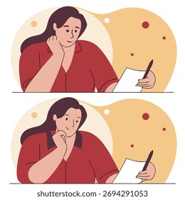 flat vector office woman thinking hand on china