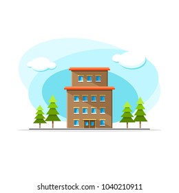 Flat vector old building colorful illustration. City house, apartment, residential object on isolated white background