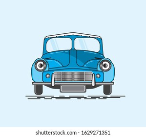 flat vector old card. blue color and vintage car 