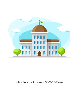 Flat vector old parliament building colorful illustration. City house, apartment, residential object on isolated white background