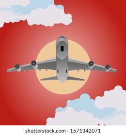 Flat vector on the theme of travel by airplane, vacation, trip.  Air Transport,  Modern flat design.
