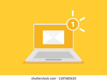 Flat vector one unread email message in laptop.