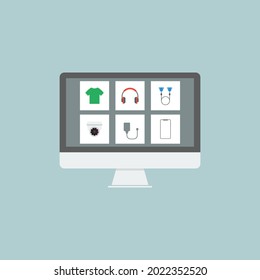 Concepto de compra y ecommerce en línea de vectores planos
