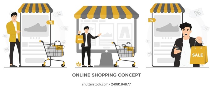 Flat vector online shopping on social media mobile applications or websites concept illustration 
