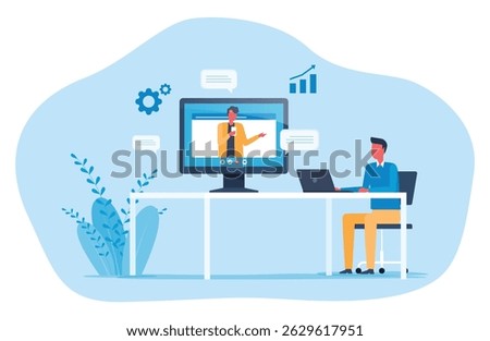 flat vector online video conference for meeting with remote technology. businessteam connect collsbotation working concept