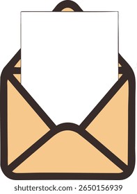 Flat vector open envelope icon with letter inside. Symbol of received mail, email, inbox message, or communication. EPS10 with JPG preview.