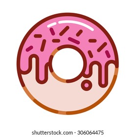 Flat Vector Outline Style Icon of Food Donut. Fast food