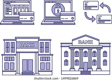 Flat vector outline style illustration of online banking security icons