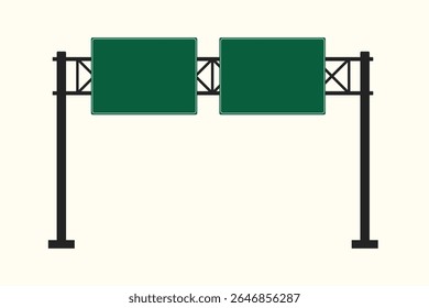 Flat Vector Overhead Highway Signboard with Double Panels