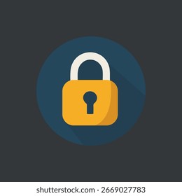 Ícone de Cadeado de Vetor Plano - Símbolo de Bloqueio de Segurança e Privacidade no Círculo	