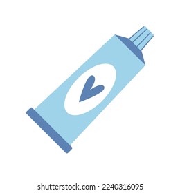 Flat vector painting tools in childish style. Hand drawn art supplies, closed tube with acrylic or oil paint. Hand drawn art supplies. Clipart elements isolated on white background