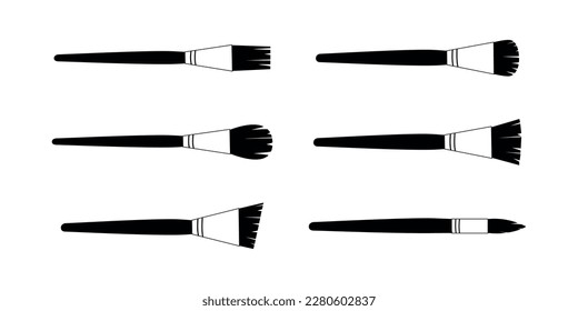 Flat vector painting tools in childish style. Hand drawn art supplies, paint brushes for acrylic, gouache. Clipart elements isolated on white background