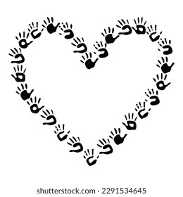 Herramientas planas de pintura vectorial al estilo infantil. Fotograma de palmas con forma de corazón dibujado a mano. Elementos del componente aislados en fondo blanco