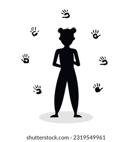 Flat vector painting tools in childish style. Hand drawn palm prints, fingers stamp. Clipart elements isolated on white background