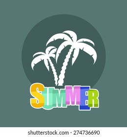 Flat vector palms with summer inscription, vector illustration