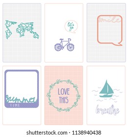 Flat vector, paper cards. Marketing, tourism, scrapbooking, project Life