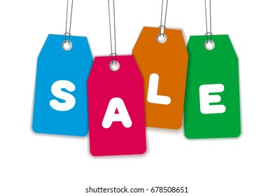 Flat vector paper label with text SALE isolated on white background. Colorful price tag for promo and sale design