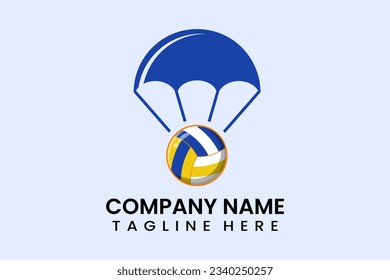 Flat vector parachute balloon volley ball sport logo modern style template