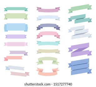 Flat vector pastel ribbons banners flat isolated set