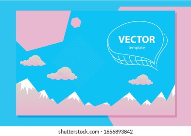 flat vector pattern in blue and pink with geometric shapes and mountaines