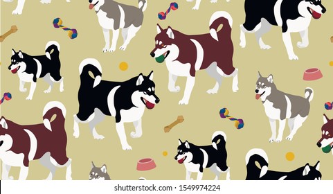 Flat vector pattern with husky. For your poster, backgraund, print, handmade. Cute art with dog for all your ideas.
