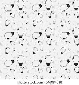 Flat Vector pattern with Light Bulbs. Business Idea Lamp. Flat Style Texture Background. Science and Education Template. Back to School. Success and leadership. Office Life. Electricity