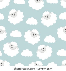 flat vector pattern of Little lamb with clouds. cute pattern with air bras for children's party, textiles and cards