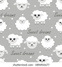 flat vector pattern of Little lamb with clouds. cute pattern with air bras for children's party, textiles and cards