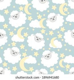 flat vector pattern of Little lamb with clouds. cute pattern with air bras for children's party, textiles and cards