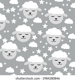 flat vector pattern of Little lamb with clouds. cute pattern with air bras for children's party, textiles and cards