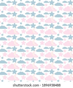 Flat vector pattern of Seamless cute with clouds and moon.cute clouds and moon 