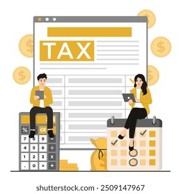 Flat vector paying tax income tax business tax consultant tax time schedule concept illustration