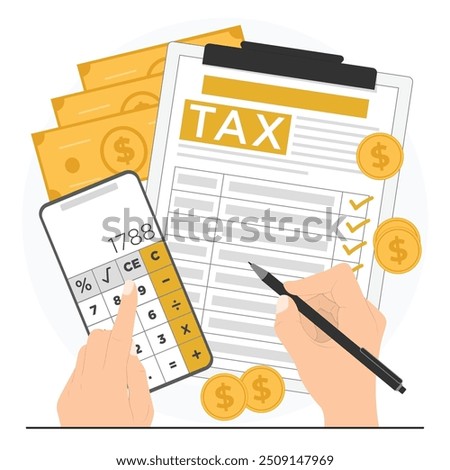 Flat vector paying tax income tax business tax consultant tax time schedule concept illustration
